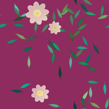 basit renkli çiçekler ve duvar kağıdı yaprakları ile serbest kompozisyon, vektör illüstrasyonu