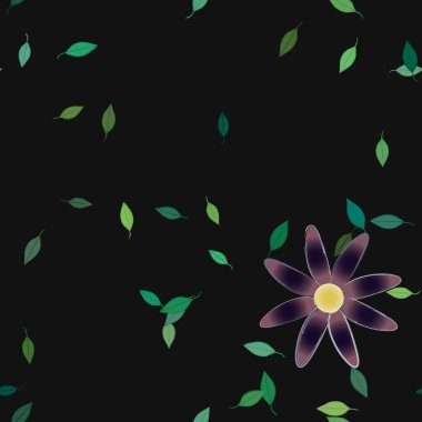 basit renkli çiçekler ve duvar kağıdı yaprakları ile serbest kompozisyon, vektör illüstrasyonu