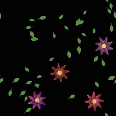 basit renkli çiçekler ve duvar kağıdı yaprakları ile serbest kompozisyon, vektör illüstrasyonu