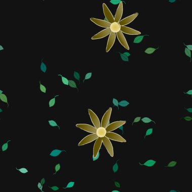 basit renkli çiçekler ve duvar kağıdı yaprakları ile serbest kompozisyon, vektör illüstrasyonu