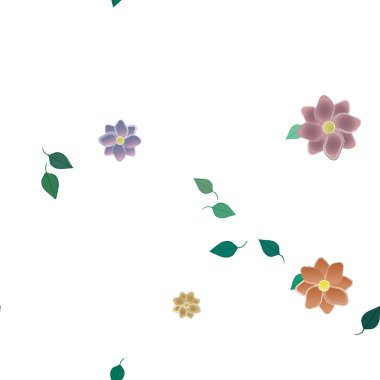 basit renkli çiçekler ve duvar kağıdı yaprakları ile serbest kompozisyon, vektör illüstrasyonu