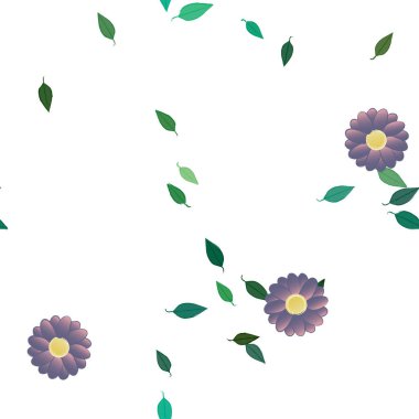 basit renkli çiçekler ve duvar kağıdı yaprakları ile serbest kompozisyon, vektör illüstrasyonu