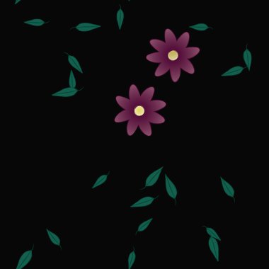 basit renkli çiçekler ve duvar kağıdı yaprakları ile serbest kompozisyon, vektör illüstrasyonu