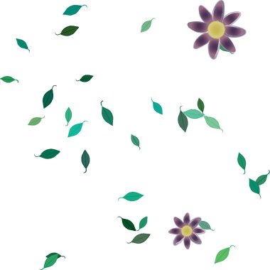 Serbest kompozisyonda yeşil yapraklı basit çiçekler, vektör illüstrasyonu