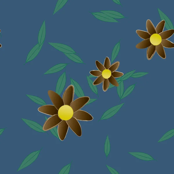 Gratis Compositie Met Eenvoudige Kleurrijke Bloemen Groene Bladeren Voor Behang — Stockvector