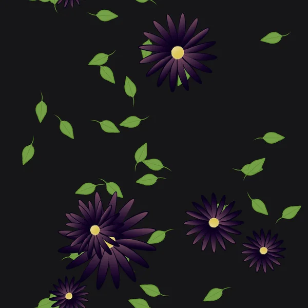 Fleurs Simples Avec Des Feuilles Vertes Composition Libre Illustration Vectorielle — Image vectorielle