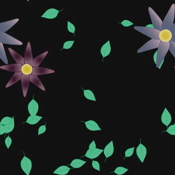 Flores Simples Con Hojas Verdes Composición Libre Ilustración Vectorial — Vector de stock