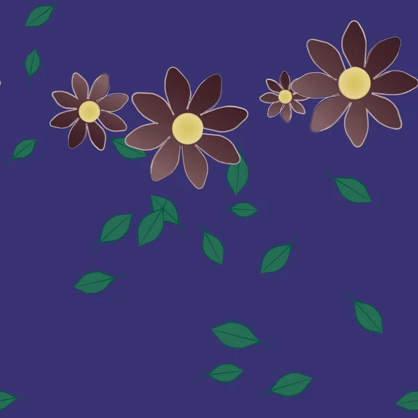 Fleurs Simples Avec Des Feuilles Vertes Composition Libre Illustration Vectorielle — Image vectorielle