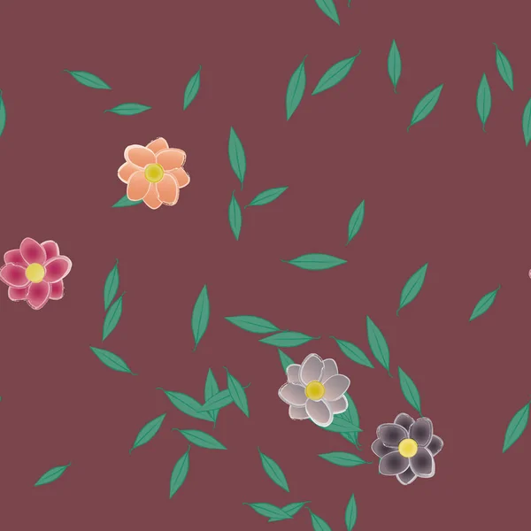 Fleurs Simples Avec Des Feuilles Vertes Composition Libre Illustration Vectorielle — Image vectorielle