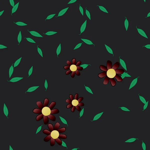 Flores Simples Con Hojas Verdes Composición Libre Ilustración Vectorial — Vector de stock