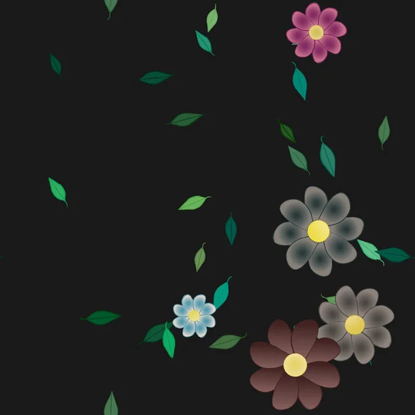 Fleurs Simples Avec Des Feuilles Vertes Composition Libre Illustration Vectorielle — Image vectorielle