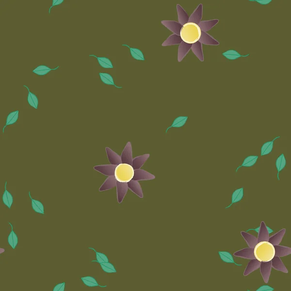 Composition Libre Avec Des Fleurs Colorées Simples Feuilles Vertes Pour — Image vectorielle