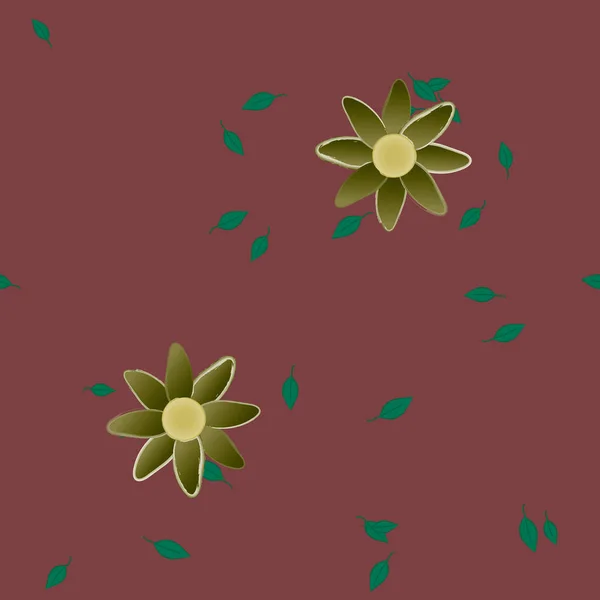 Eenvoudige Bloemen Met Groene Bladeren Vrije Samenstelling Vector Illustratie — Stockvector