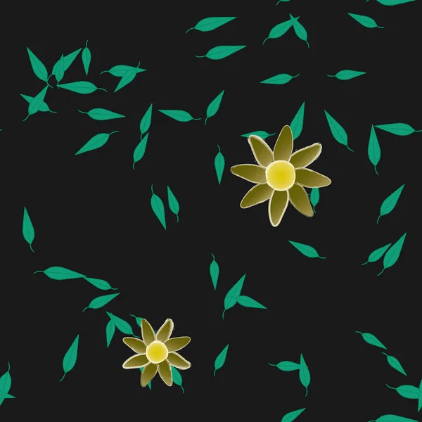 Flores Simples Con Hojas Verdes Composición Libre Ilustración Vectorial — Archivo Imágenes Vectoriales