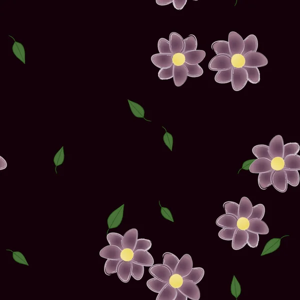 Enkla Blommor Med Gröna Blad Fri Sammansättning Vektor Illustration — Stock vektor