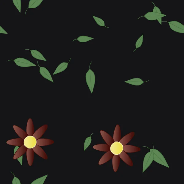 Flores Simples Con Hojas Verdes Composición Libre Ilustración Vectorial — Archivo Imágenes Vectoriales