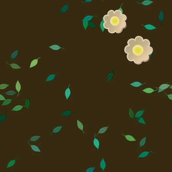 Composición Libre Con Flores Colores Simples Hojas Verdes Para Papel — Vector de stock