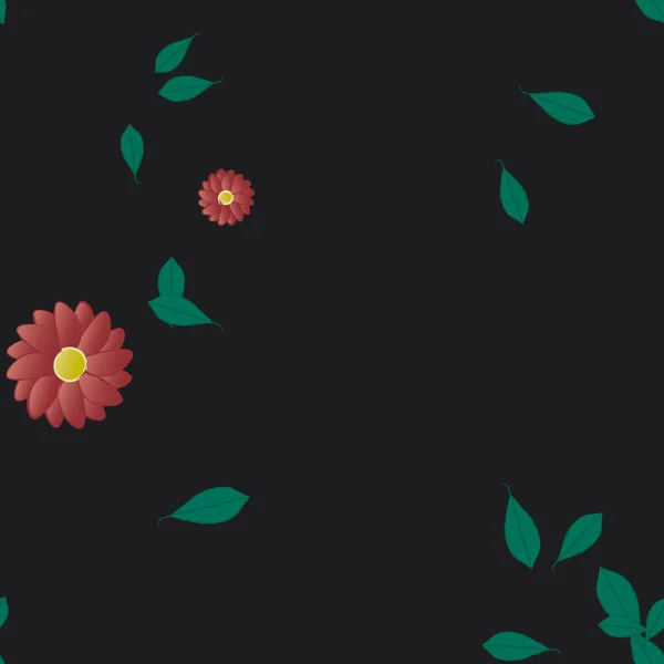 Flores Simples Con Hojas Verdes Composición Libre Ilustración Vectorial — Vector de stock