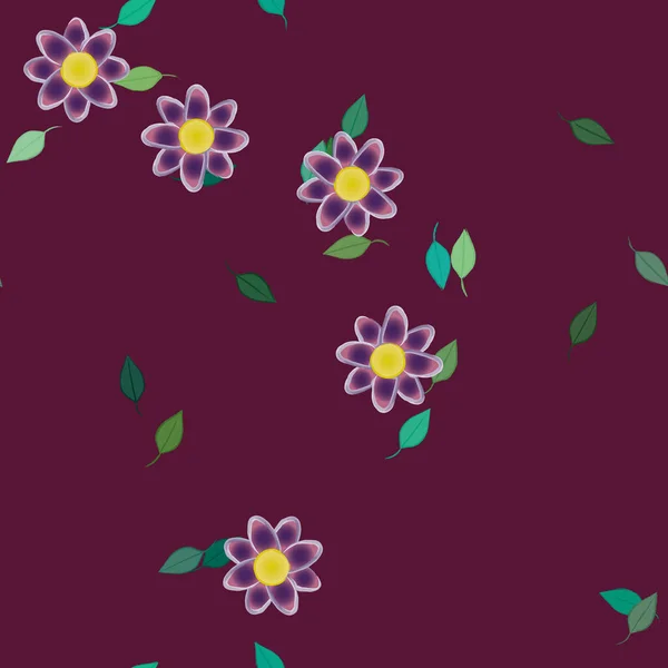 Flores Simples Con Hojas Verdes Composición Libre Ilustración Vectorial — Vector de stock