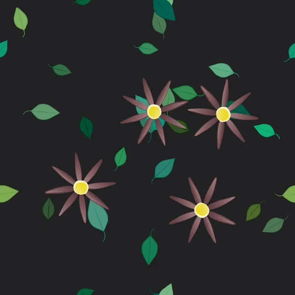 Flores Simples Con Hojas Verdes Composición Libre Ilustración Vectorial — Vector de stock