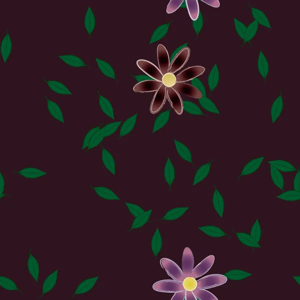 Flores Simples Con Hojas Verdes Composición Libre Ilustración Vectorial — Vector de stock