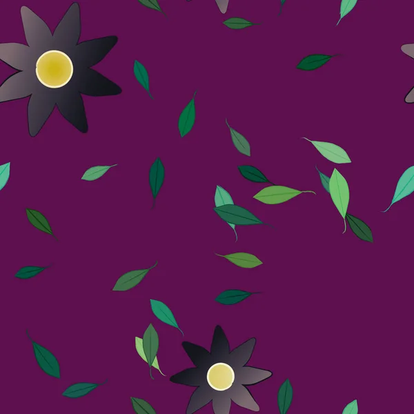 Fleurs Simples Avec Des Feuilles Vertes Composition Libre Illustration Vectorielle — Image vectorielle