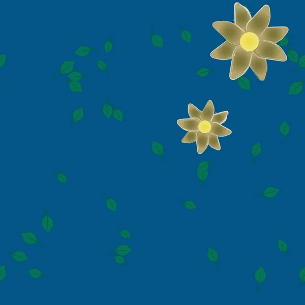 Flores Simples Con Hojas Verdes Composición Libre Ilustración Vectorial — Vector de stock