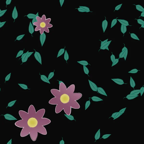 Flores Simples Con Hojas Verdes Composición Libre Ilustración Vectorial — Vector de stock