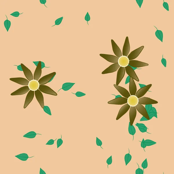 Free Composition Simple Colorful Flowers Green Leaves Wallpaper Vector Illustration — Stock Vector