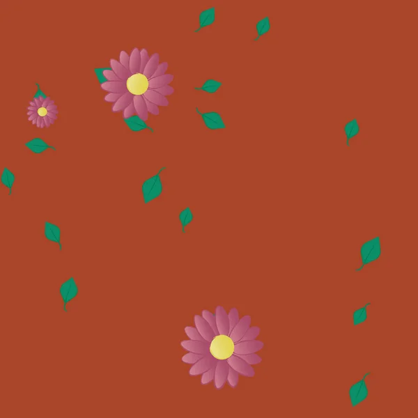 Flores Simples Con Hojas Verdes Composición Libre Ilustración Vectorial — Vector de stock