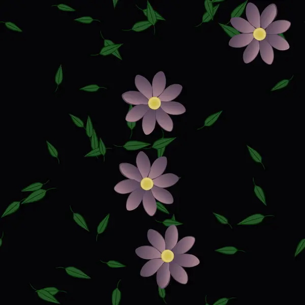 Fleurs Simples Avec Des Feuilles Vertes Composition Libre Illustration Vectorielle — Image vectorielle