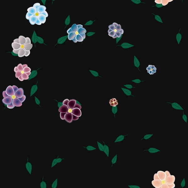 Flores Simples Con Hojas Verdes Composición Libre Ilustración Vectorial — Vector de stock