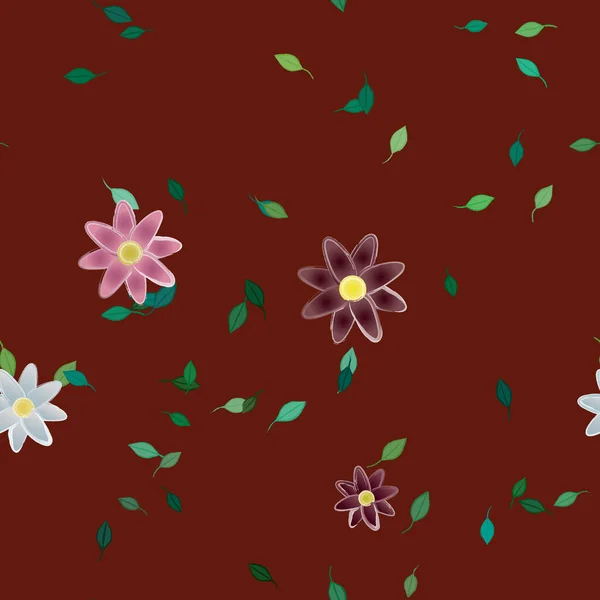 Flores Simples Con Hojas Verdes Composición Libre Ilustración Vectorial — Archivo Imágenes Vectoriales