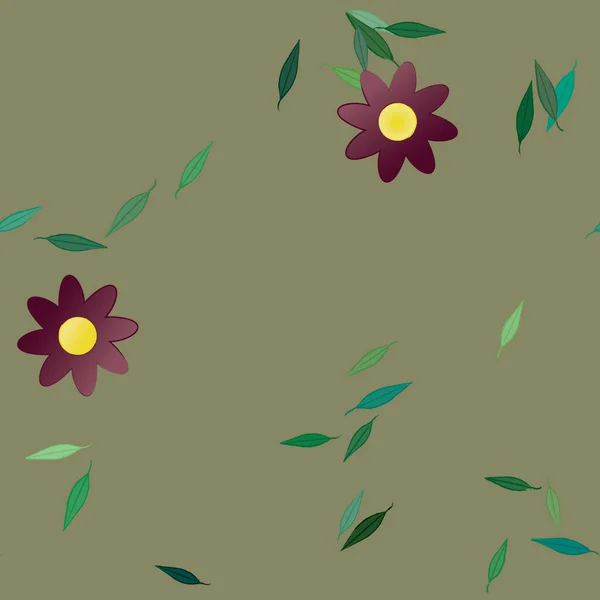 Fleurs Simples Avec Des Feuilles Vertes Composition Libre Illustration Vectorielle — Image vectorielle