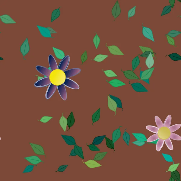 Composición Libre Con Flores Colores Simples Hojas Verdes Para Papel — Archivo Imágenes Vectoriales