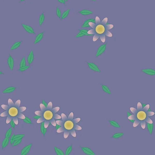 Eenvoudige Bloemen Met Groene Bladeren Vrije Samenstelling Vector Illustratie — Stockvector