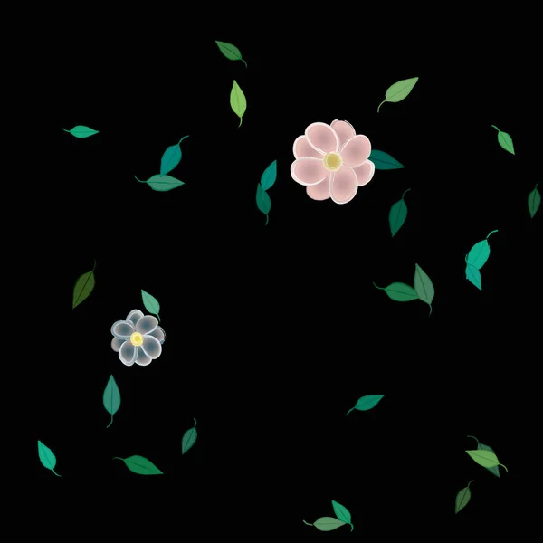 Flores Simples Con Hojas Verdes Composición Libre Ilustración Vectorial — Vector de stock