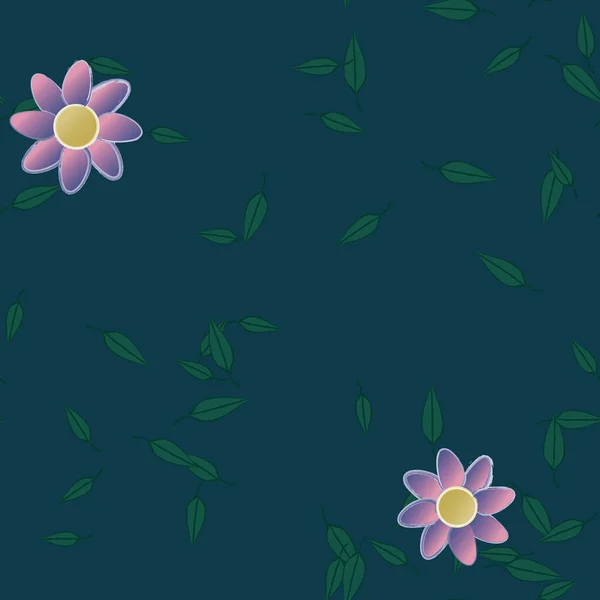 Fleurs Simples Avec Des Feuilles Vertes Composition Libre Illustration Vectorielle — Image vectorielle