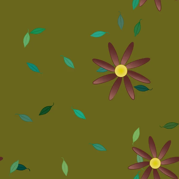 Flores Simples Con Hojas Verdes Composición Libre Ilustración Vectorial — Archivo Imágenes Vectoriales