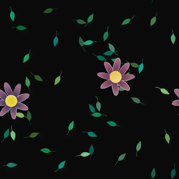 Flores Simples Con Hojas Verdes Composición Libre Ilustración Vectorial — Archivo Imágenes Vectoriales