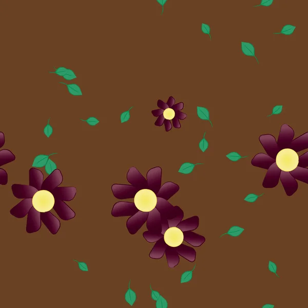 Flores Simples Con Hojas Verdes Composición Libre Ilustración Vectorial — Vector de stock