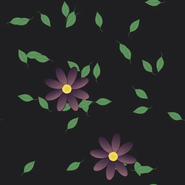 Egyszerű Virágok Zöld Levelek Szabad Összetételű Vektor Illusztráció — Stock Vector