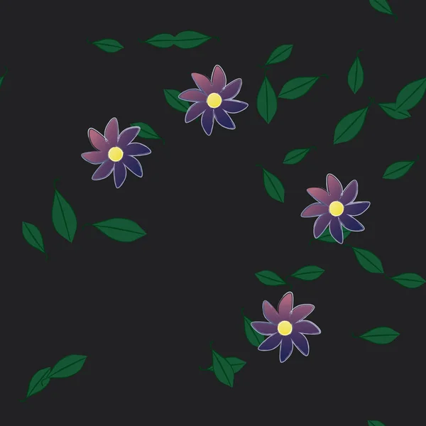 Enkla Blommor Med Gröna Blad Fri Sammansättning Vektor Illustration — Stock vektor