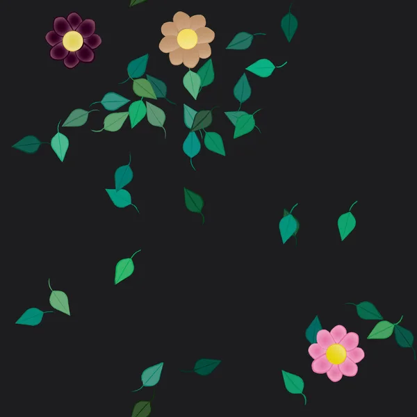 Fleurs Simples Avec Des Feuilles Vertes Composition Libre Illustration Vectorielle — Image vectorielle