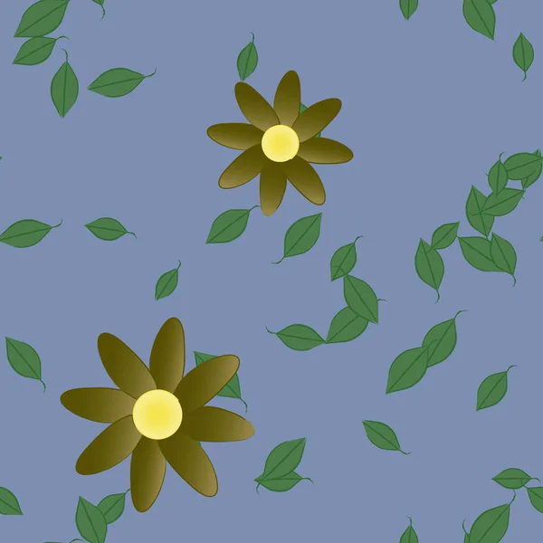 Fleurs Simples Avec Des Feuilles Vertes Composition Libre Illustration Vectorielle — Image vectorielle