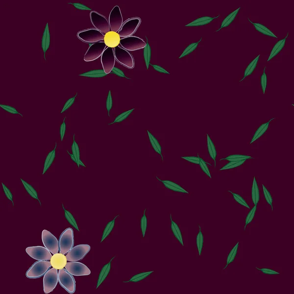 Fleurs Simples Avec Des Feuilles Vertes Composition Libre Illustration Vectorielle — Image vectorielle