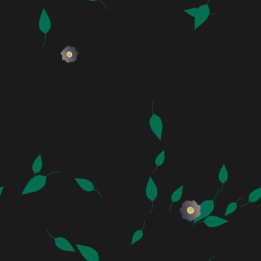 Serbest kompozisyonda yeşil yapraklı basit çiçekler, vektör illüstrasyonu