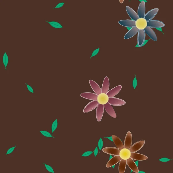 Flores Simples Con Hojas Verdes Composición Libre Ilustración Vectorial — Archivo Imágenes Vectoriales