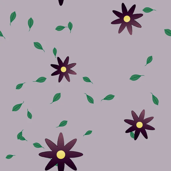 Flores Simples Con Hojas Verdes Composición Libre Ilustración Vectorial — Archivo Imágenes Vectoriales