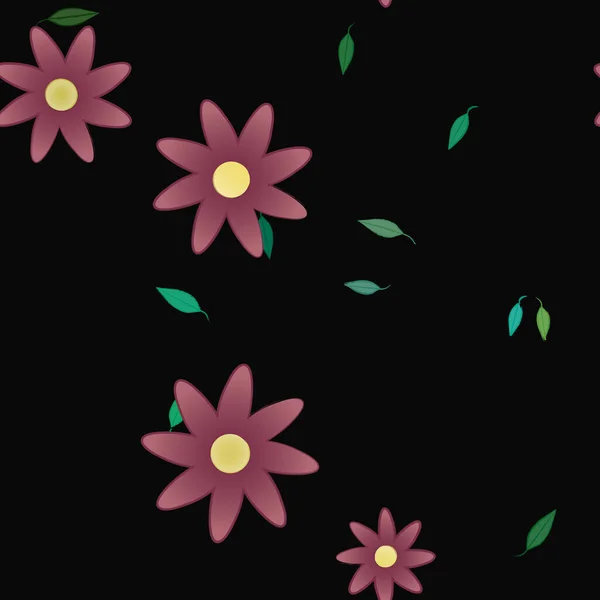 Flores Simples Con Hojas Verdes Composición Libre Ilustración Vectorial — Vector de stock